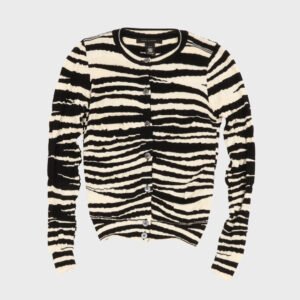 Zebra Striped Wool Knit Cardigan